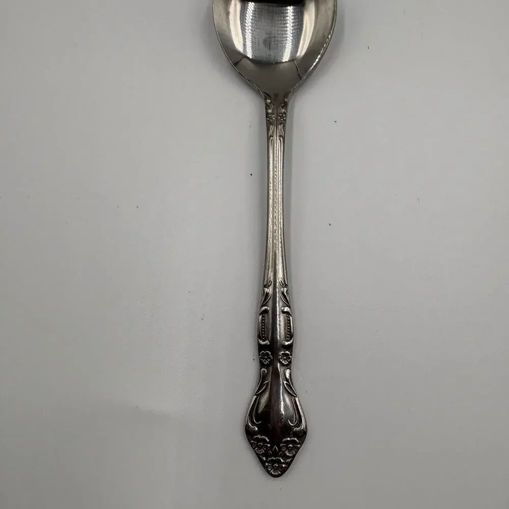 Vintage Supreme Stainless Japan Flat End Spoon Floral Pattern 5.75